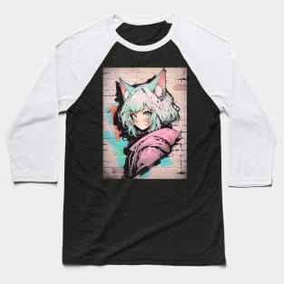 Kawaii Aesthetic  Pastel Nekomimi Anime Cat Girl Graffiti Art Style Baseball T-Shirt